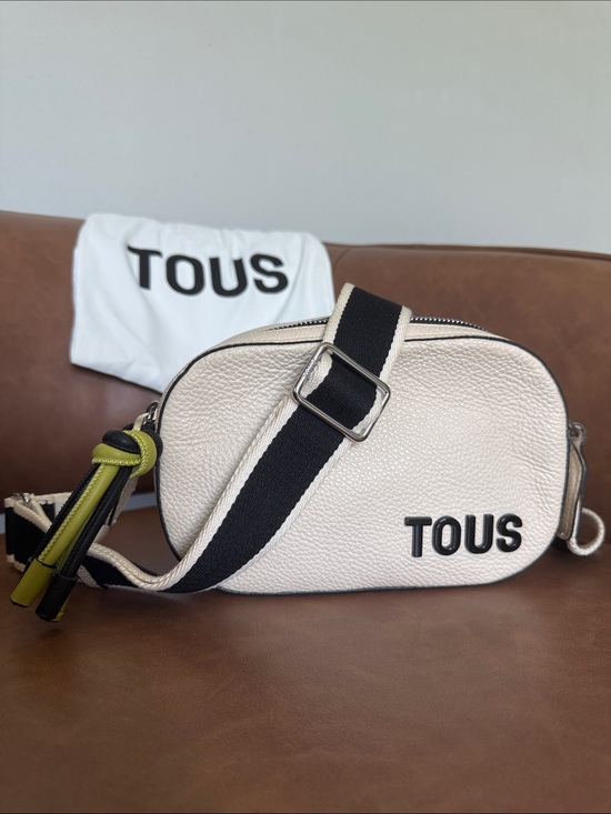 Tous Handbags - TOUS Logo Lynn Crossbody Bag Beige Pebbled Leather
